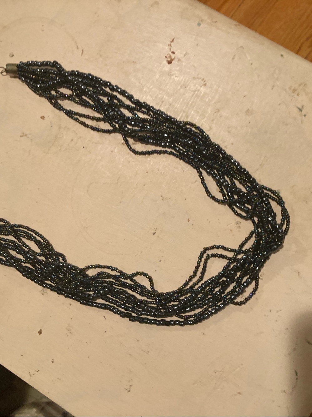 Source Unknown Multi-Strand Black Glass Seed Bead Necklace